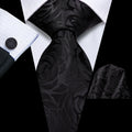 Hi-Tie Black Blue Orange Floral Mens Fashion Necktie Handkerchief Cufflinks for Tuxedo Classic Tie Man Gift Valentine's Day Qme HT-N-0095