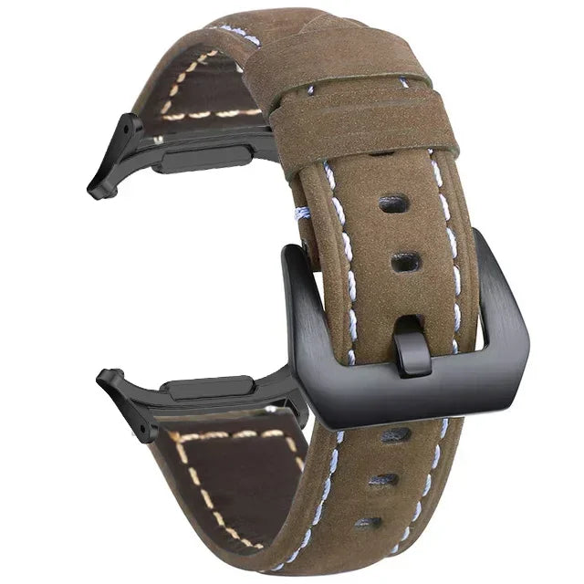 No Gaps Leather Strap for Samsung Galaxy Watch 7 Ultra 47mm Bracelet Wristband for Galaxy Watch Ultra Band Replacement Correa Qme DBrown-B Watch 7 Ultra 47MM