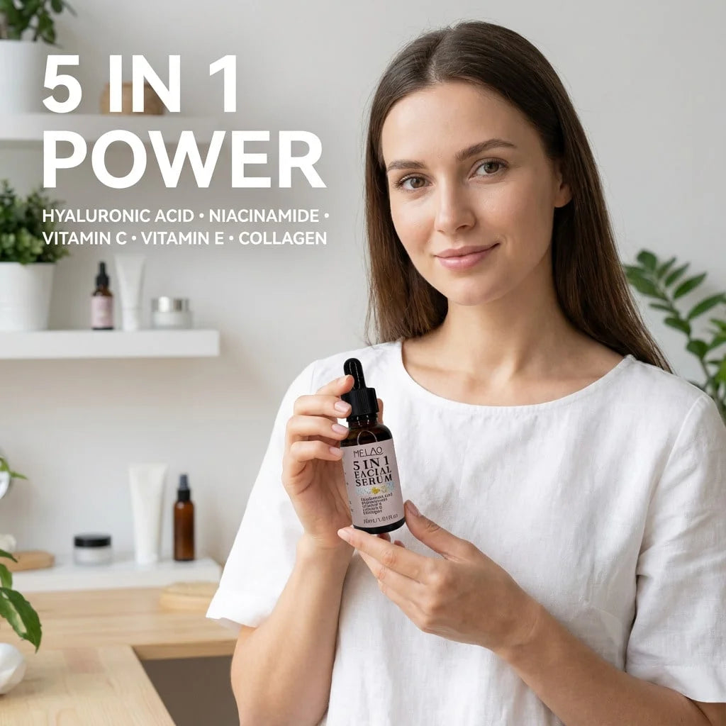 5 in 1 Facial Serum, MELAO Anti Aging Face Serum with Collagen, Deep Moisturizing, Brightening & Wrinkle Treatment Qme