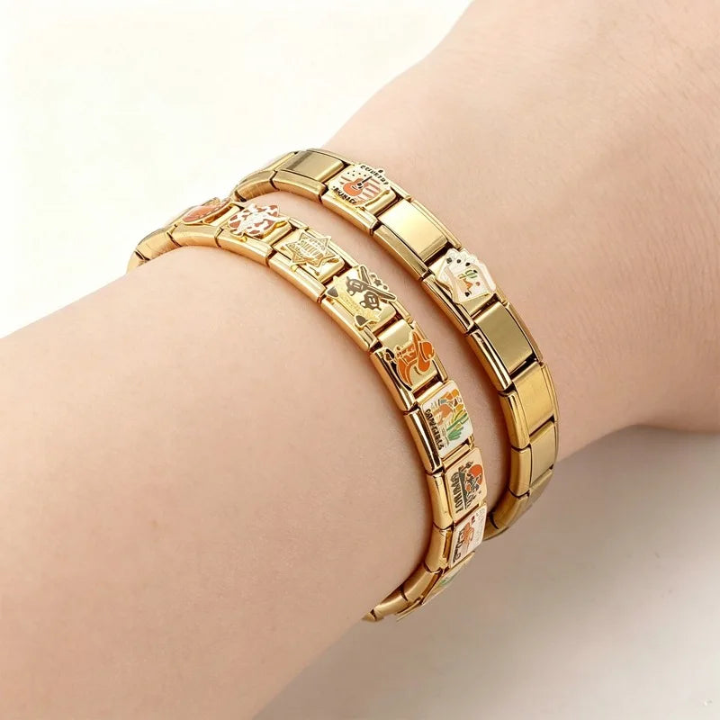 2026 New Golden Cowboy Horse Cowgirls Boots Hat Guitar Star Car Italian Charm Fit 9mm Stainless Steel Bracelet Jewelry DIY Gifts Qme