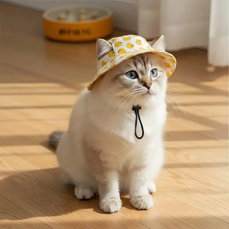 Summer Pet Cat Sun Hat Ear Holes Cute Kitten Fisherman Cap UV Qme