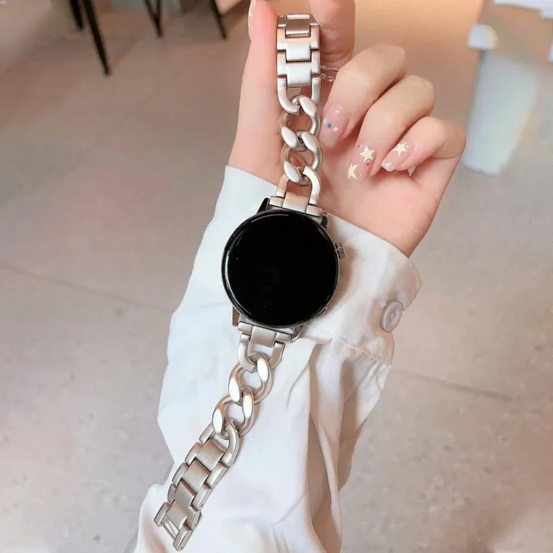 20mm Metal Chain Bracelet For Samsung Galaxy Watch 4 5 6 3 40mm 44mm Classic 42mm 46mm 43/47mm For Huawei GT3 GT4 Amazfit GTS Qme