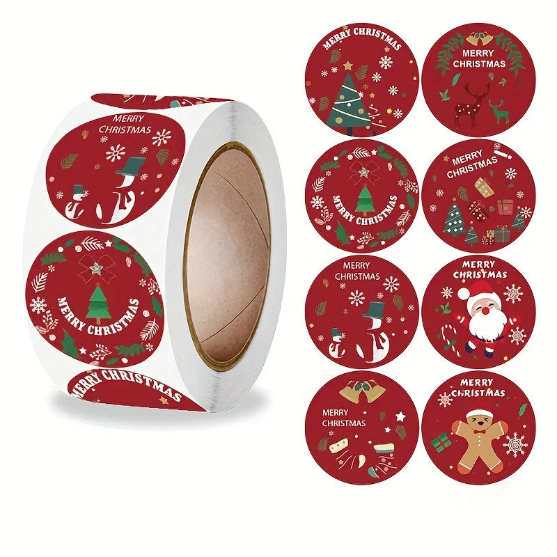 1 roll of Christmas gift circular decoration sealed gift packaging label sticker Qme Red