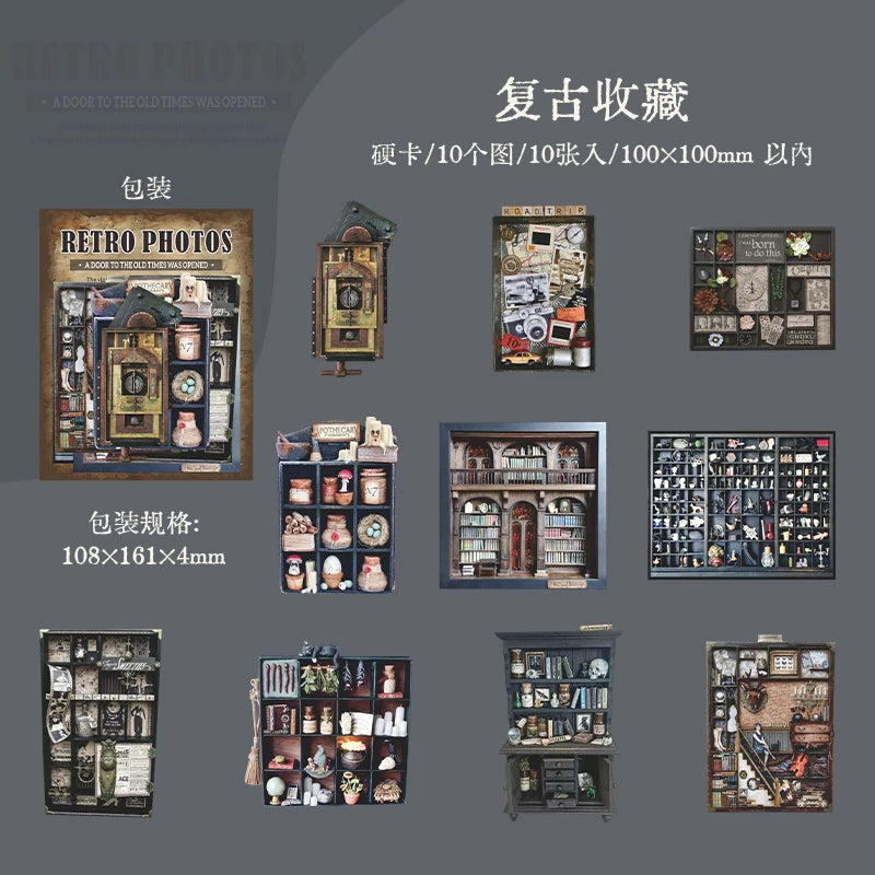 10Sheets/Pack Vintage Cabinet Theme Cardstock Stickers for DIY Crafts, Scrapbooking, Journal, Phone Case, Laptop, Guitar Decorat Qme 2