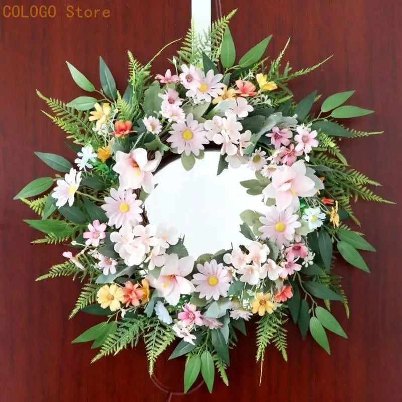 Artificial Flower Wreath Spring Decoration Front Door Farmhouses Qme
