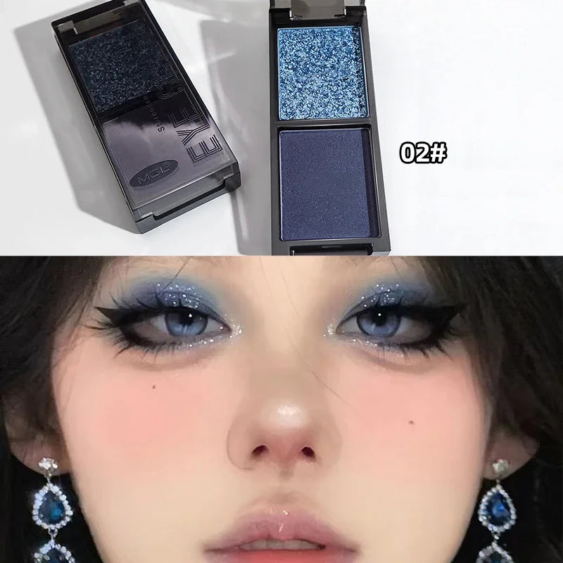 Two-color Glitter Black Eye shadow Palette Dark Red Silvery Color Shimmer Matte Smoked Eye Shadow Highlighter Makeup Pigment Qme 02