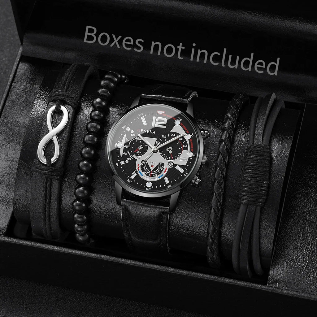 4/5 men's business watch strap set, fashionable men's leather watch (without box) Qme 2