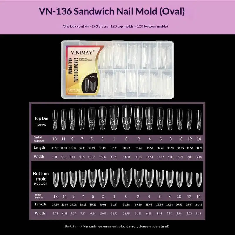 Nail Art Forms Manicure Tool Sandwich Dual 15 Extensions-dual Bottom Qme VN136