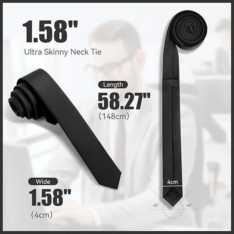 Skinny Ties Black Men Women Solid Pure Plain Formal Slim Long Wedding Qme