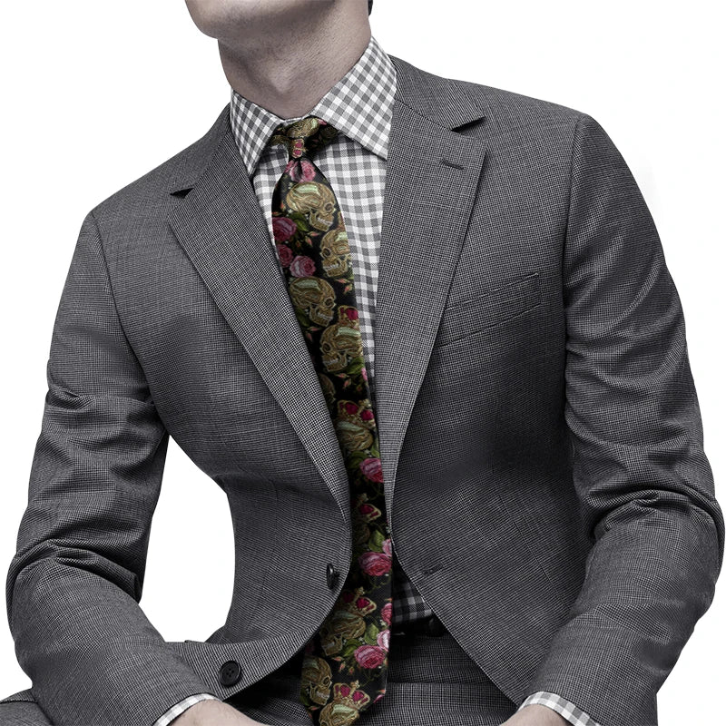 Men's Slim Fit 3D Printed Tie Flower Skull Harajuku Business Formal Qme