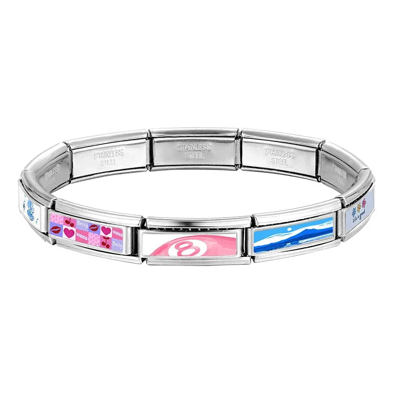 Fashion Pink Heart Cherry Strawberry Lily Flower Shell Italian Charm Links Fit 9mm Bracelet Stainless Steel Men Women DIY Making Qme