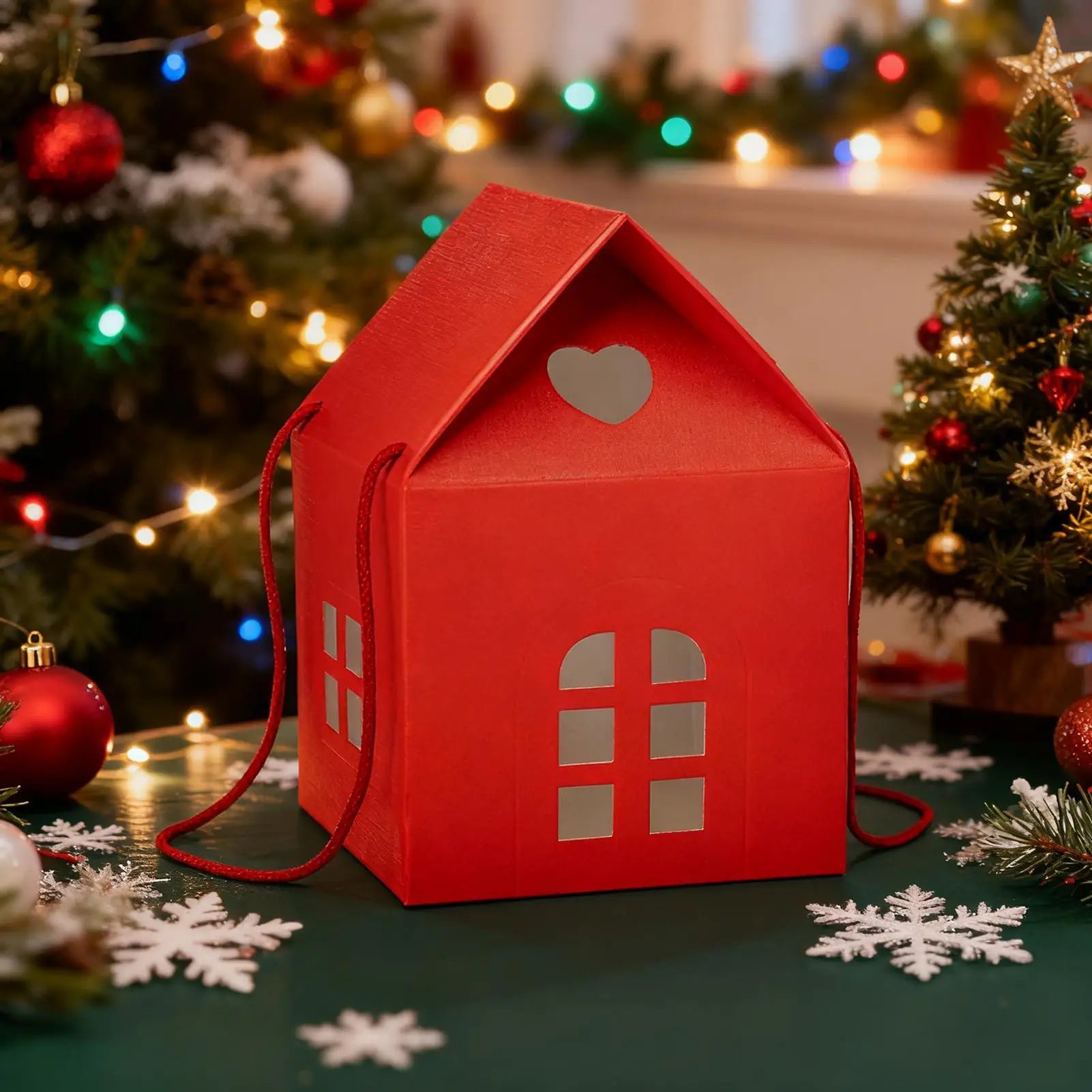 Candy Boxes Christmas House Shape Paper Supports Container Holiday Qme