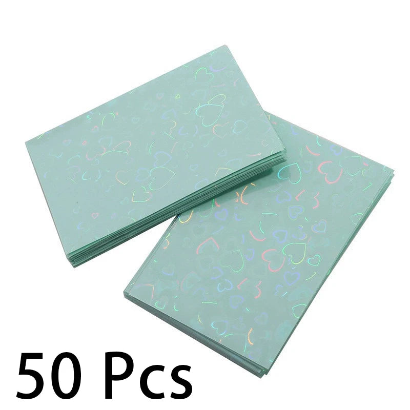 50Pcs Heart Bling Photocard Sleeves,Glitter Laser Card Protector Holder Photo Card Films Cards Protector Photo Cards Protective Qme green