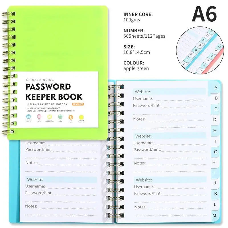 A6 Password Keeper Book Alphabetical Tabs Portable Internet Login Qme A7