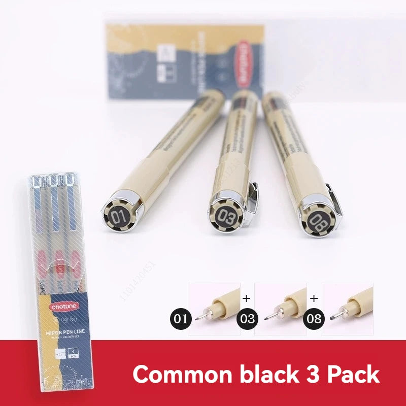 Black Micro Pens,3 Sizes,Waterproof Archival Ink,Fine Point Pen for Artist Illustration,Sketching,Anime,Manga Technical Drawing Qme 3 pcs