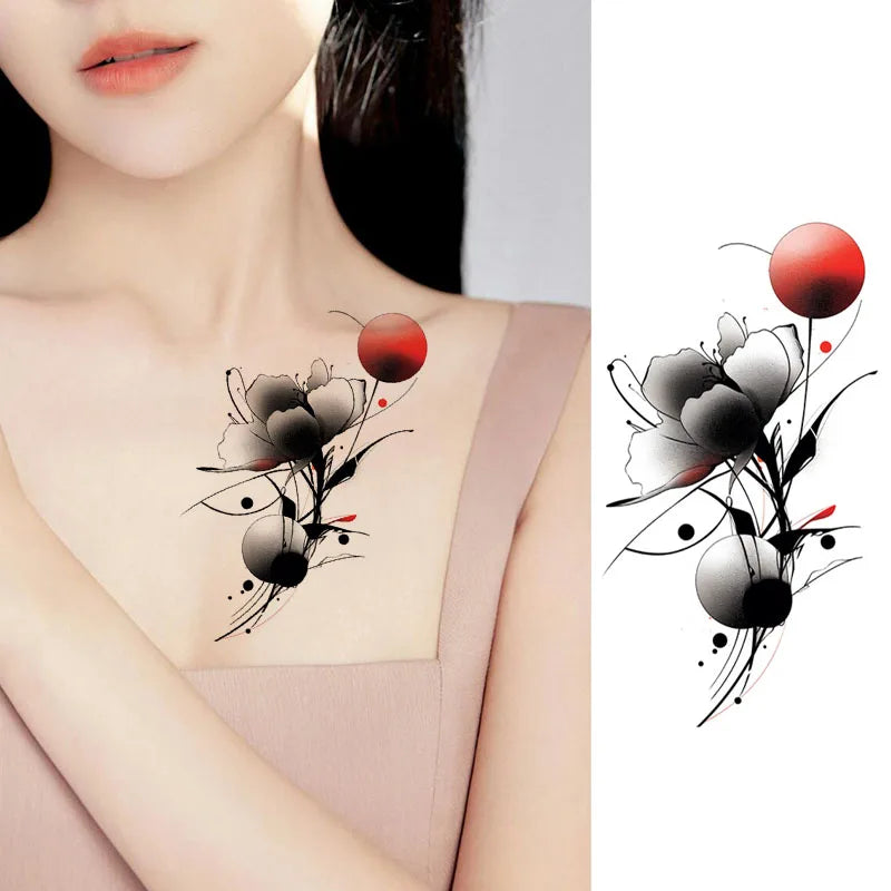 Realistic Lotus and Sunflower Tattoo for Hips and Legs, Sexy Collarbone, Waterproof and Sweatproof Temporary Tattoo Sticker Qme