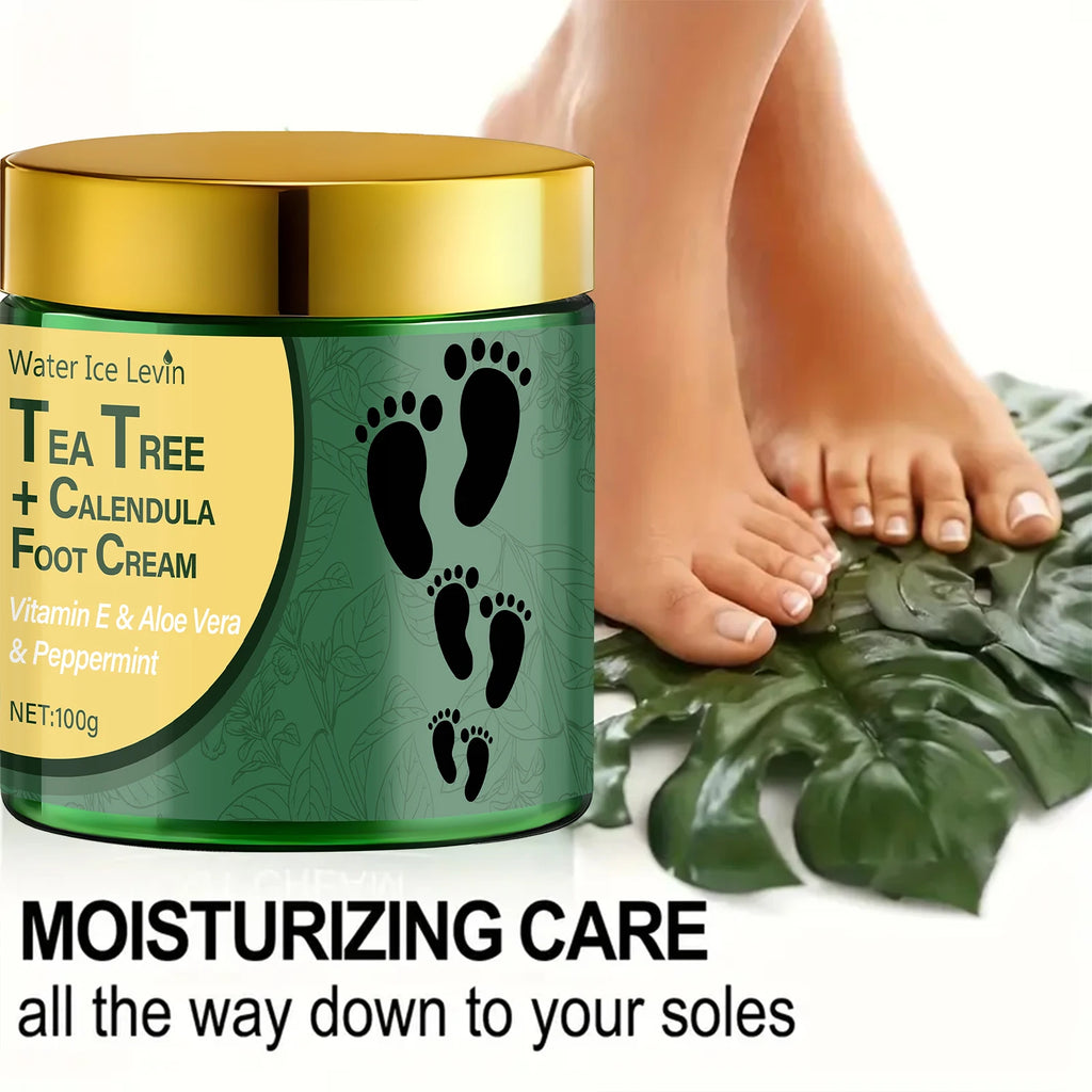 Tea Tree & Calendula Foot Cream with Vitamin E & Aloe Vera, Hydrates & Soothes Feet, Lightweight Non-Greasy Formula. Qme