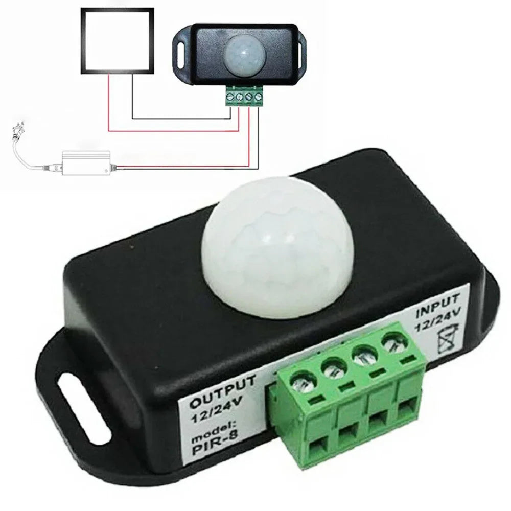 ESCAM DC 12V-24V 8A Infrared PIR Motion Sensor Automatic Switch for LED Light 5~8 M Infrared Motion Sensor Detector Qme