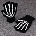 1Pair Punk Gloves Unisex Halloween Skeleton Skull Half Finger Gloves Glow In The Dark Fingerless Stretch Knitted Winter Mittens Qme white