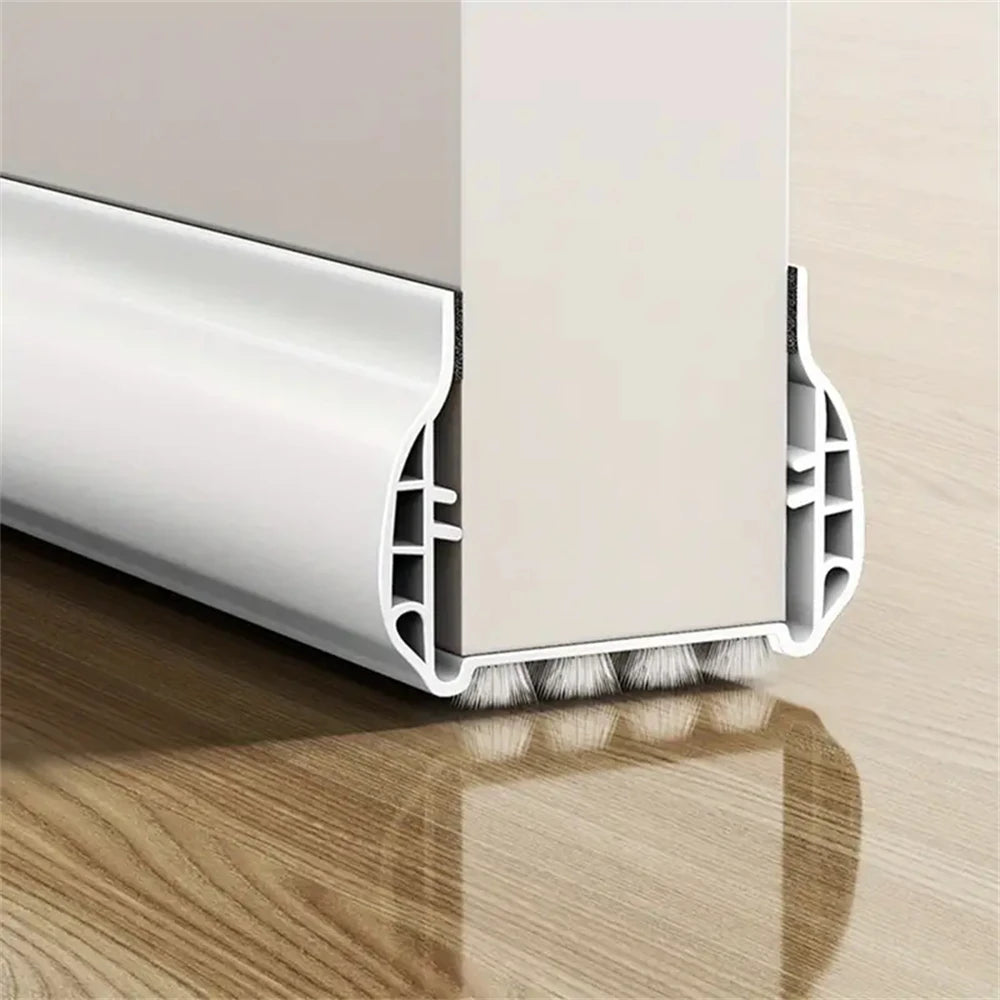 Silent Door Sealing Strip with Brush Windproof Dustproof Insectproof Thickened PVC Door Draft Stopper Bottom Weather Stripping Qme White 2PCS