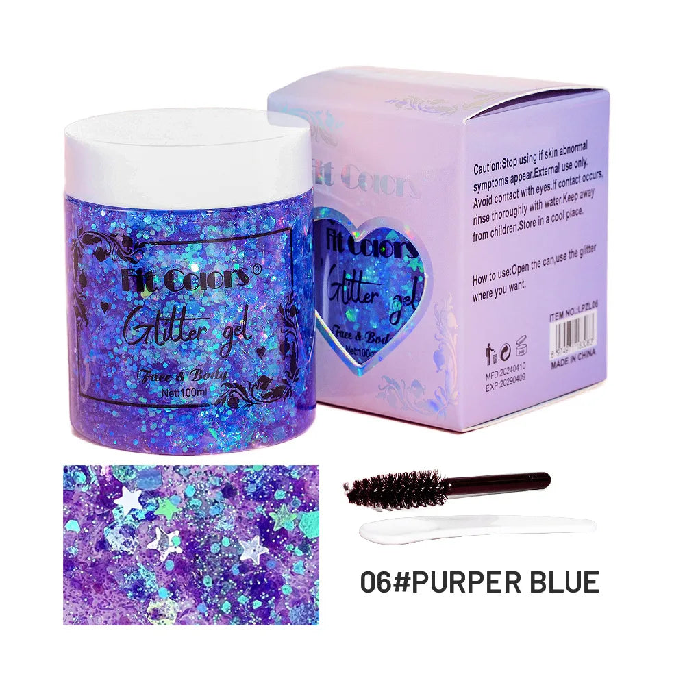 100ml Glitter Gel Eye Shadow Liquid Face Body Large Sequin Gel Multifunctional Colorful Loose Sequins Cream Party Decoration Qme 06
