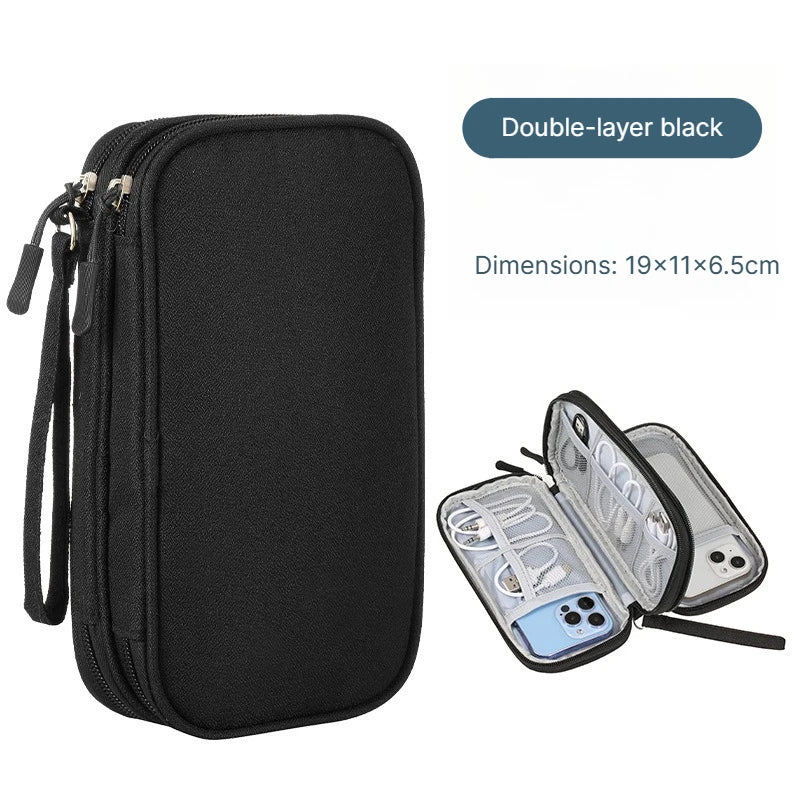 A Portable travel digital storage bag USB cable organizer headphone charger box gray/black/pink/blue neat and convenient Qme Black
