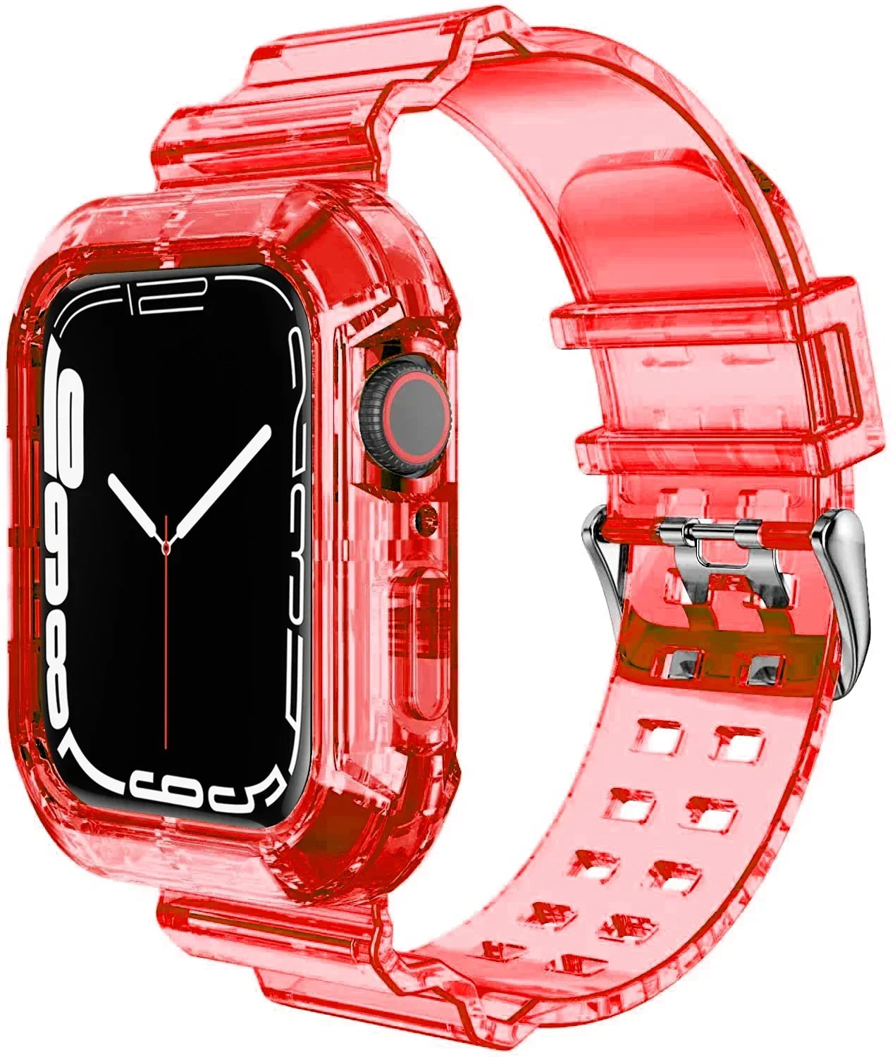Clear Band + Case for Apple Watch Series 9 8 7 6 SE 5 49mm 45mm 44mm 42mm 41mm Transparent for iwatch 3 38mm 40mm Plastic Strap Qme Tr-ChinaRed 42mm 44mm 45mm