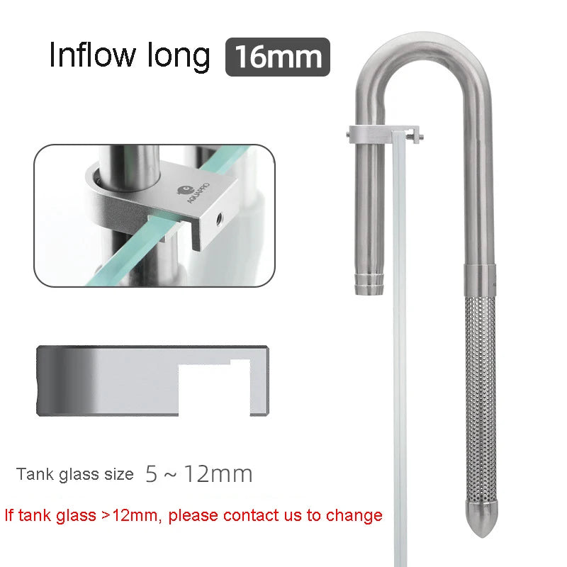 AQUAPRO Mini Stainless Steel Skimmer Inlet Outlet Outflow Inflow Pipes Filtro Aquarium Fish Tanks Accessories Qme inflow long 16