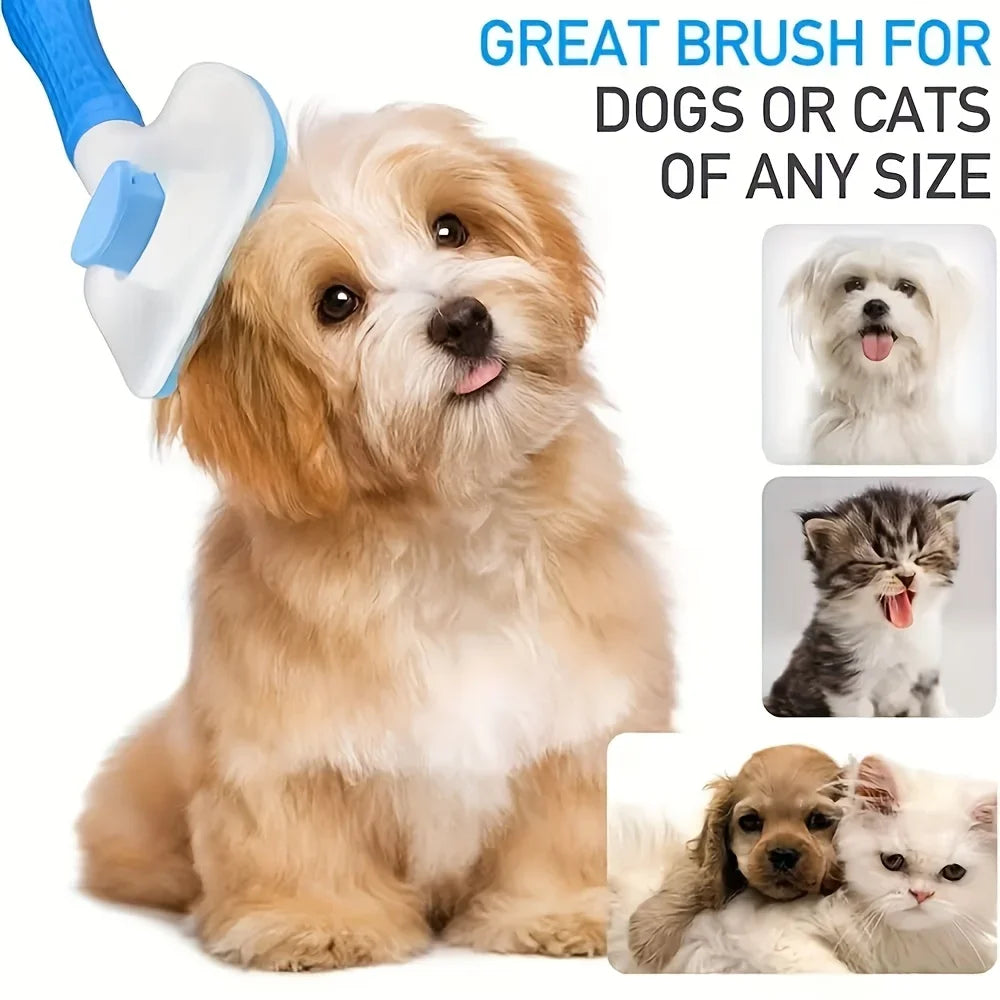 Easy-Clean Pet Comb, Suitable for Dogs and Cats - Gentle Deshedding Massage Comb with One-Click Deshedding Function Qme