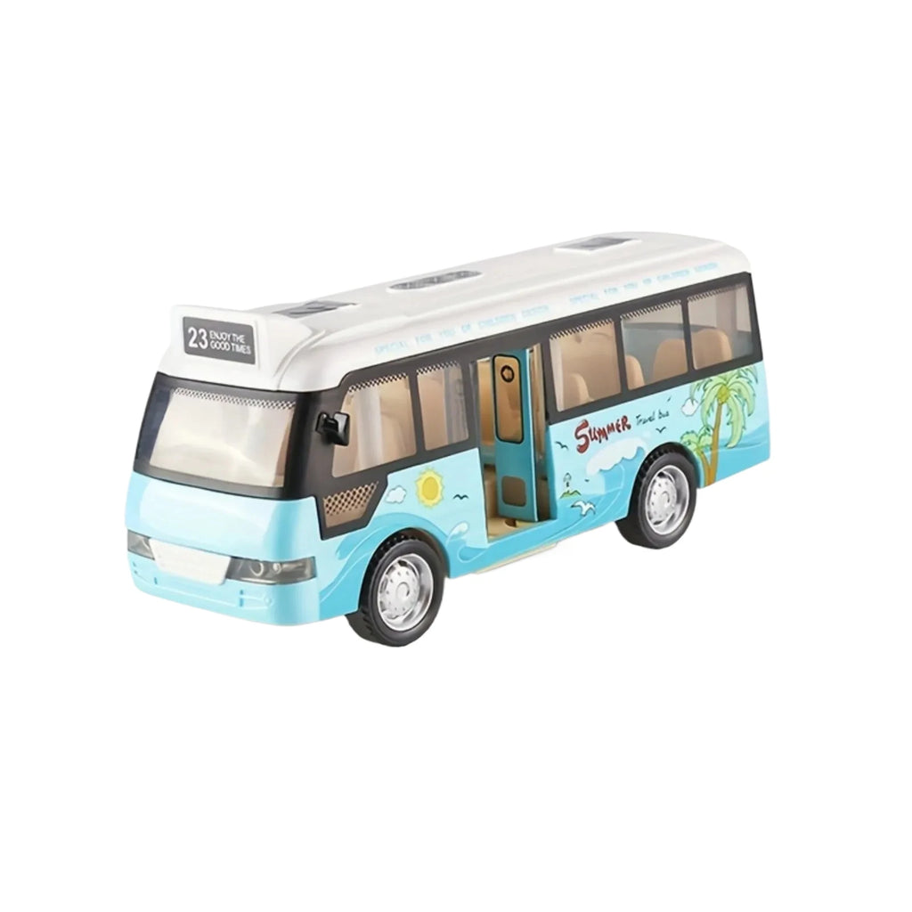 City Bus Toys Cars Die-Cast Plastic Airport Cars For Boys Girls, Pull Back Play Vehicle With Sound, Light Up & Open-able Doors Qme