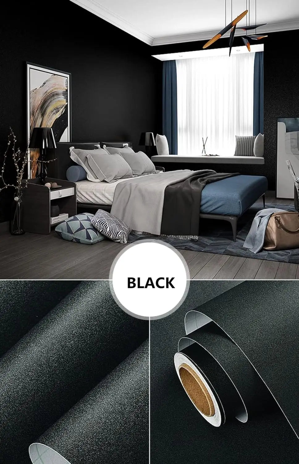 Waterpoof Matte Wallpaper Black Vinyl Self-adhesive Stickers Wall Qme