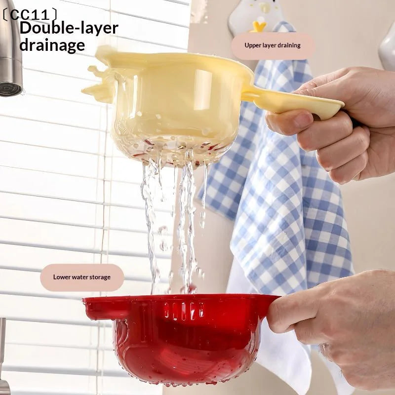 2-IN-1 Vegetable Cleaning Drainage Basket Fruit Water Filter Net Qme
