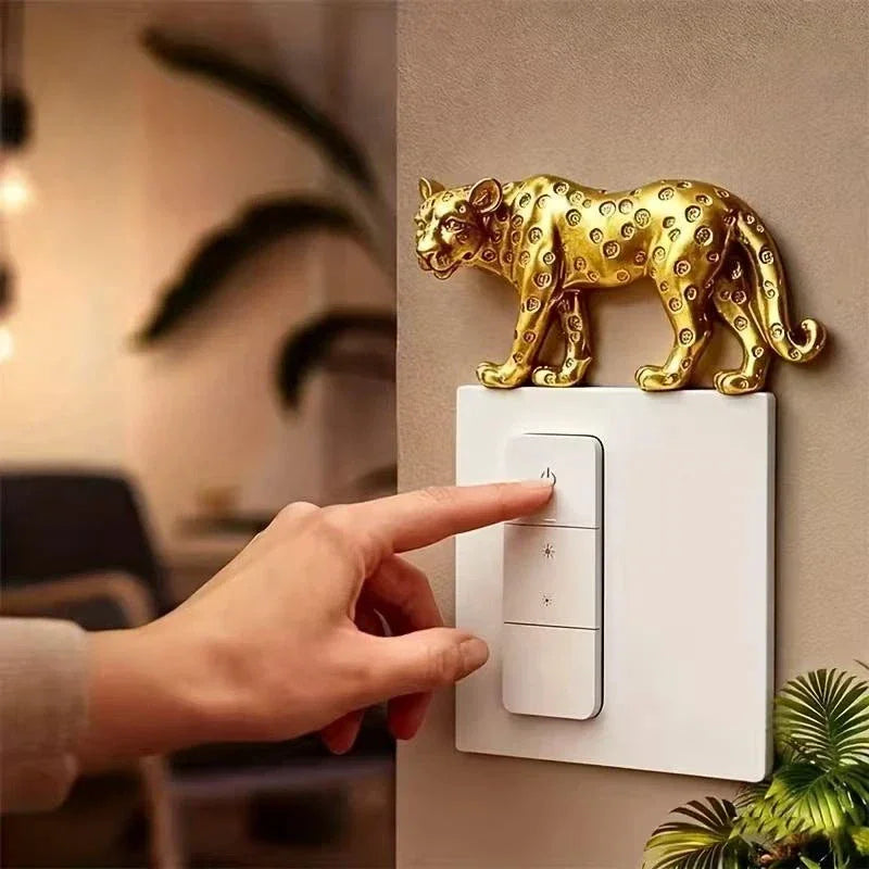 Leopard Light Switch Decoration Resin Leopard Figurine Self-Adhesive Detachable Wall Sticker Switch Ornament Home Decor Qme