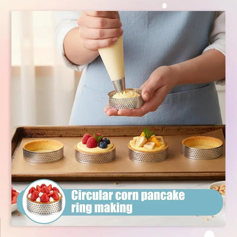 12pcs Stainless Steel Mousse Cake Mold Round Tart Ring French Flan Ring Baking Mold Biscuits and Pastries Mold Baking Tools Qme