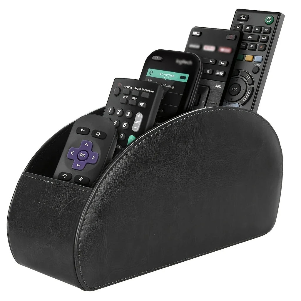 5 Compartments PU Leather Remote Control Storage Box Desktop Organizer TV Aircon Remote Holder Living Room Table Decor Ornament Qme Black 1PCS