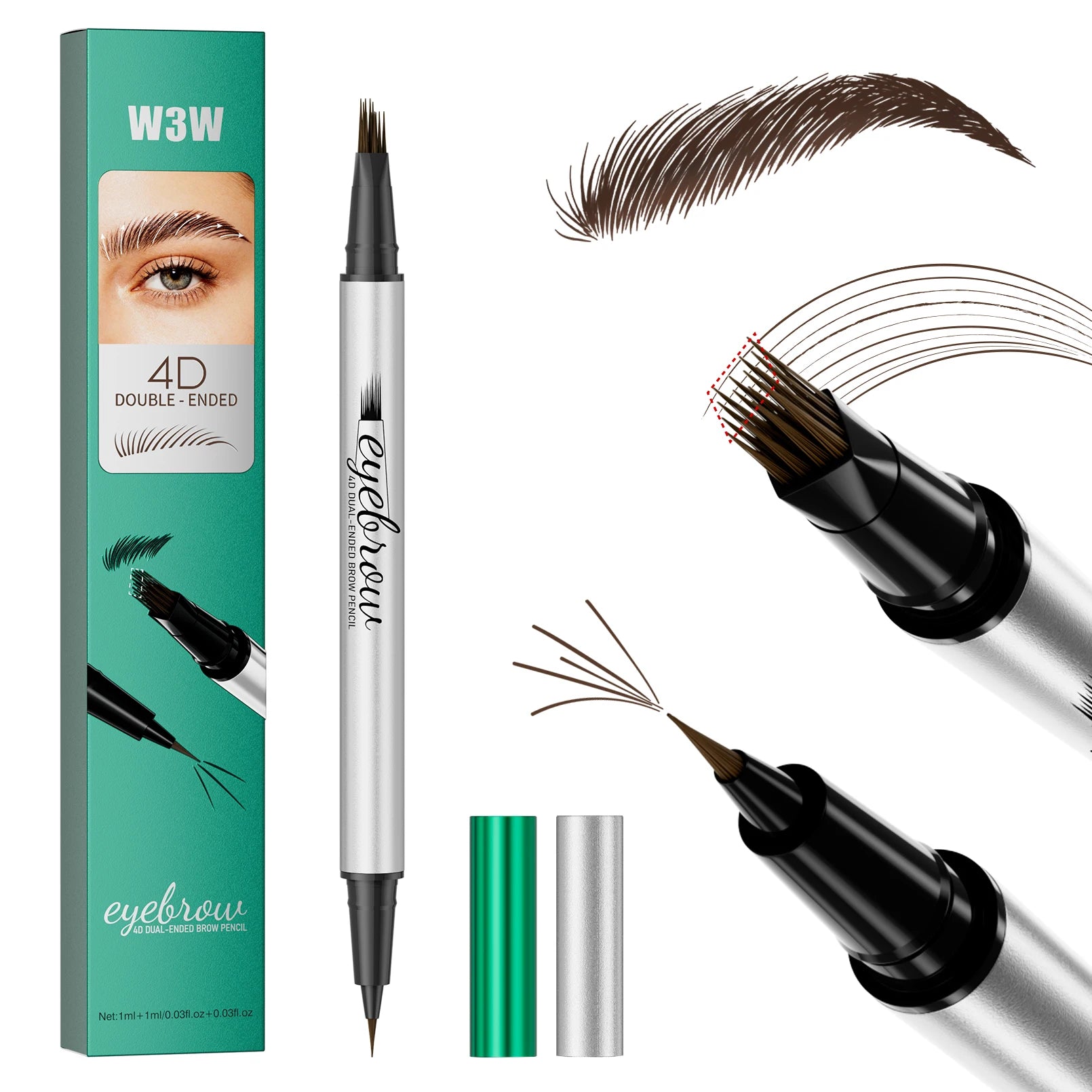 2 in 1 Dual-Ended Eyebrow Pencil & Eyeliner, Waterproof Sweat-Proof Smudge-Proof Fade-Resistant 4D Microcarving Realistic Eyebro Qme W683-3