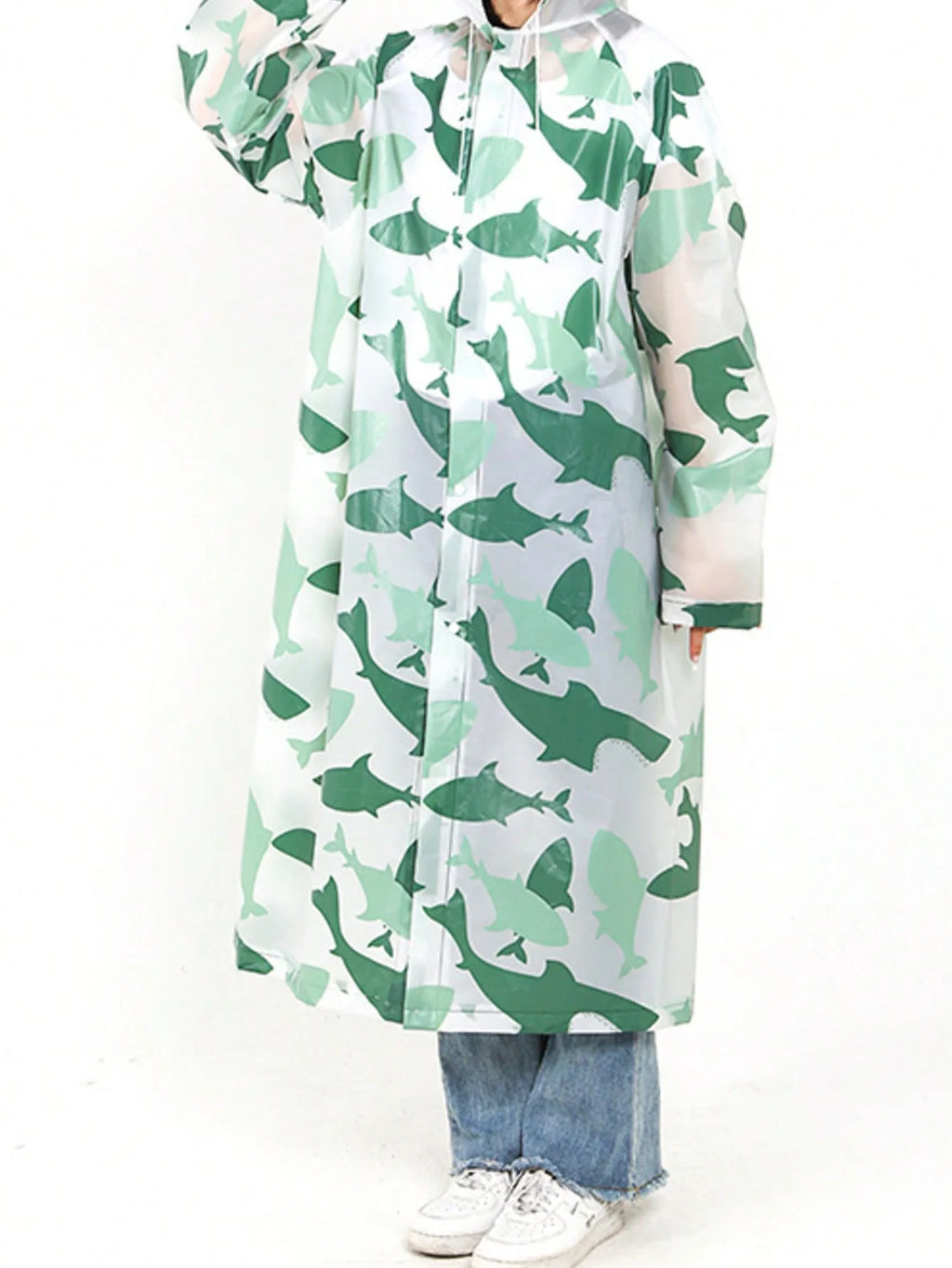 EVA Stylish Leopard Print Rainwear Compact All-season Poncho Qme green shark M