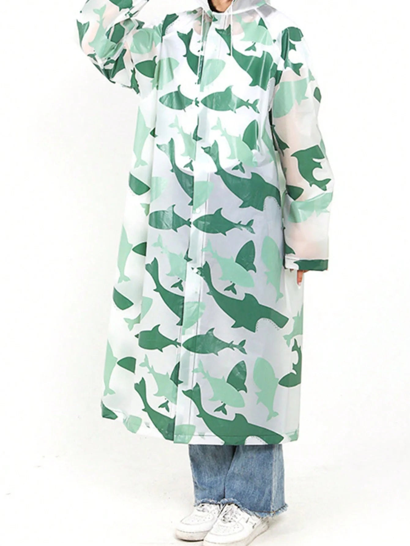 EVA Stylish Leopard Print Rainwear Compact All-season Poncho Qme green shark M