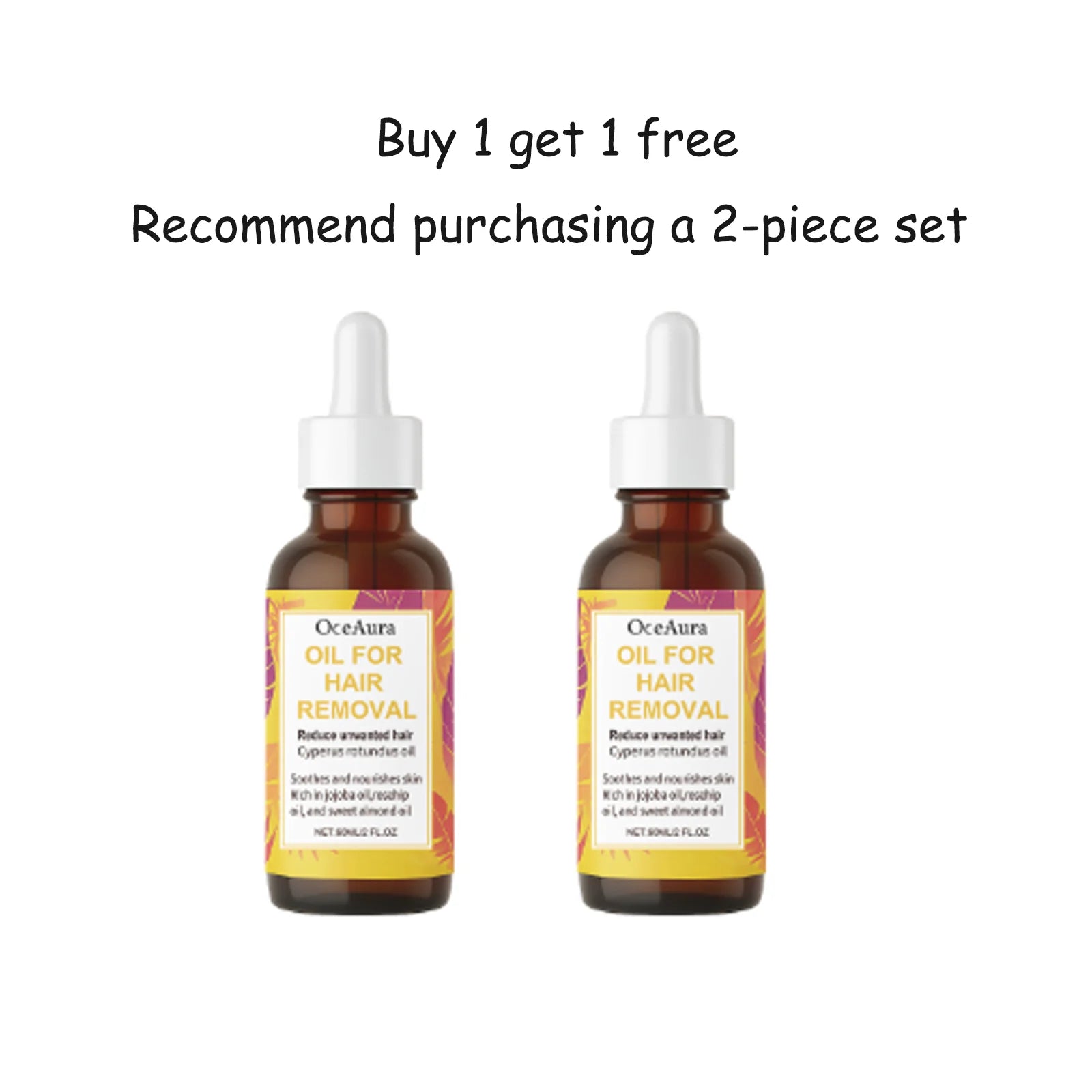 OceAura Hair Removal Oil For Arms Legs Armpits Plant Extract Containing Moisturizing Non-Greasy Soothing Hair Removal Serum 60mL Qme 60mLx2