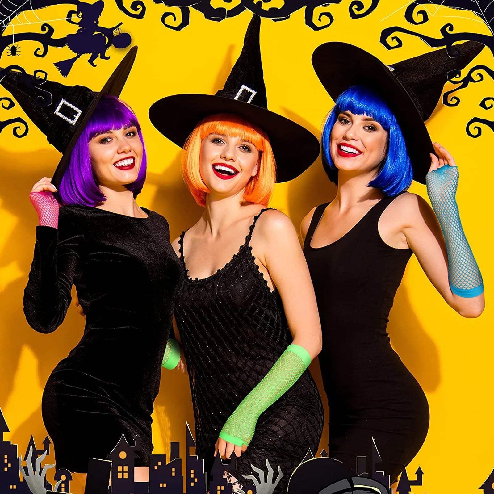 Colorful Fishnet Fingerless Long Gloves Party Wear Fancy Costume Accessories Sexy Girls Punk Goth Dance Performance Glovers Qme