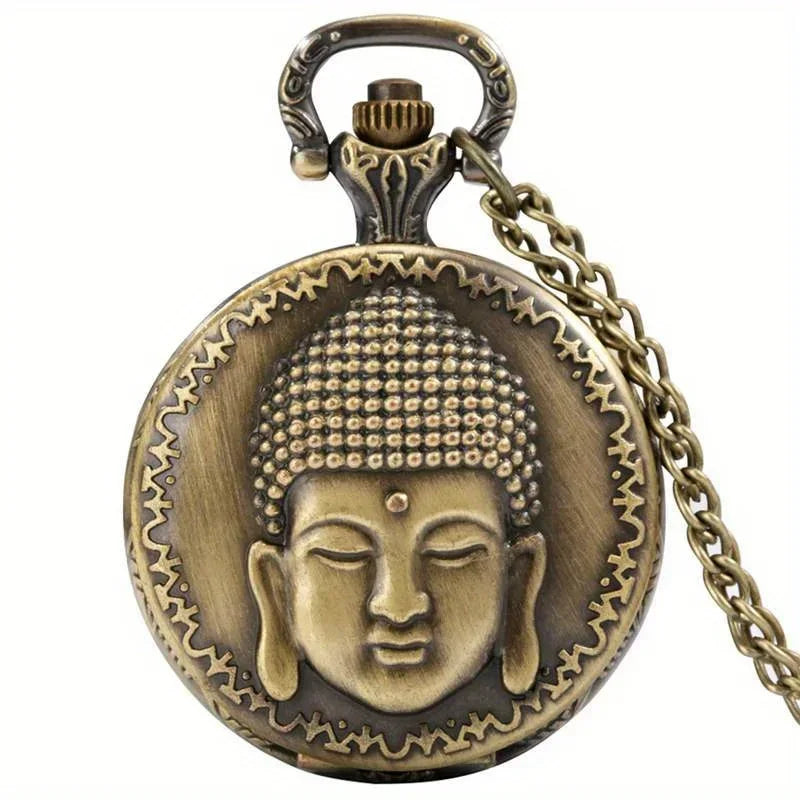 Unique Tibetan Buddhist Temple Quartz Pocket Watch with Chain - A Perfect Gift for Men & Women! Qme
