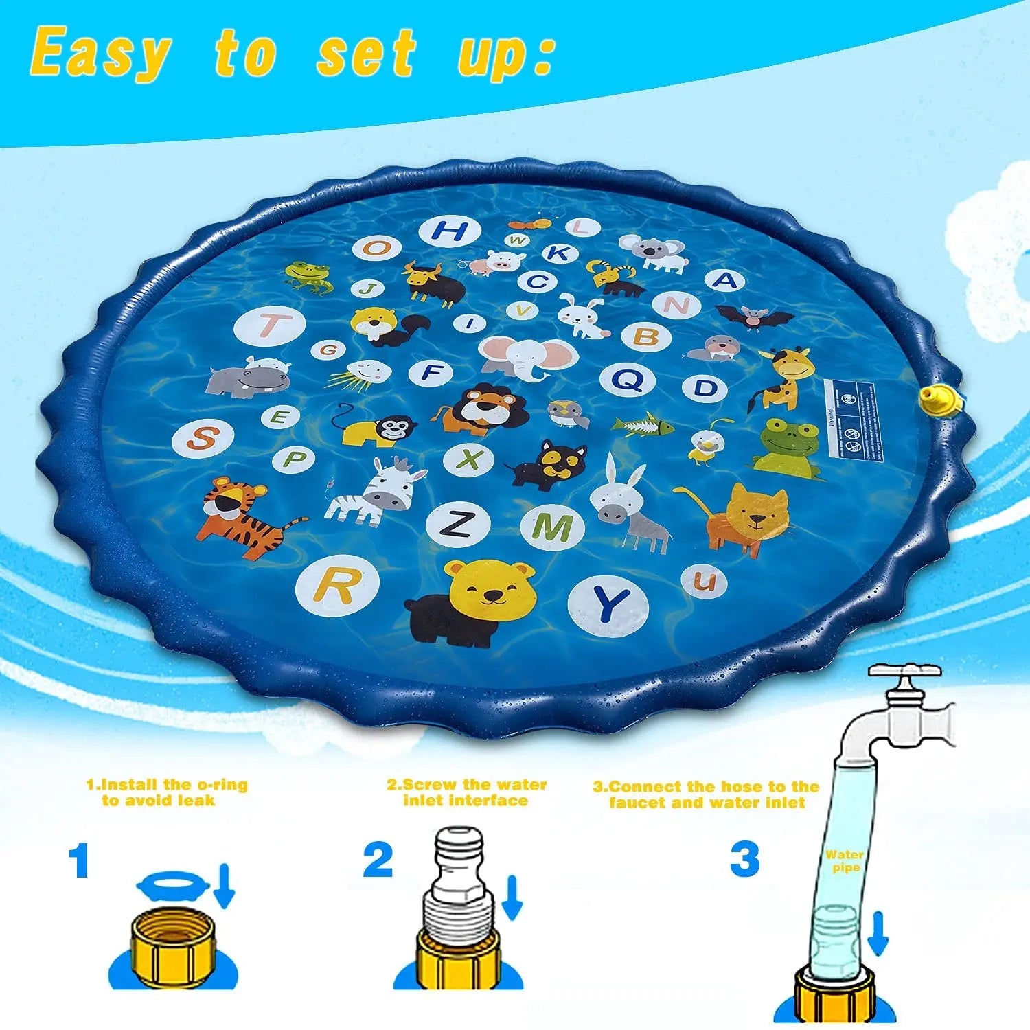 PVC100/170CM Lace lettered sprinkler mat for children outdoor lawn beach play games Sprinkler mat spray pool Qme