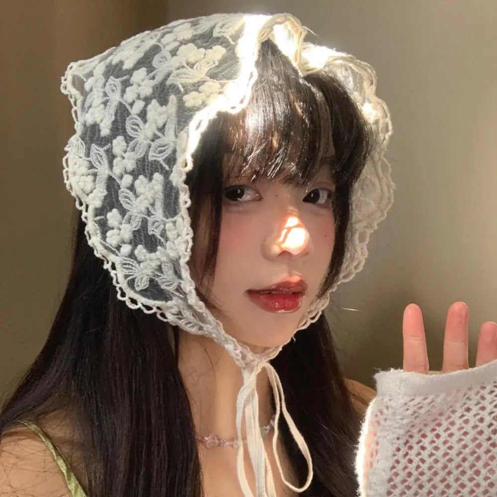 Cute Countryside Style Triangle Bandana Wraps Turban Lace Hair Scarf Hair Band Hair Accessories Triangle Scarf Girls Qme style 1