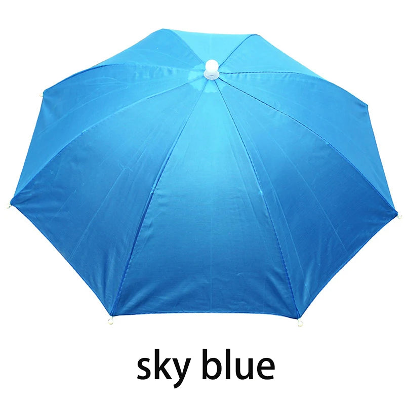 Anti-rain Headwear Brolly Cap Head Umbrella Elastic Band Waterproof Qme 55CM Blue