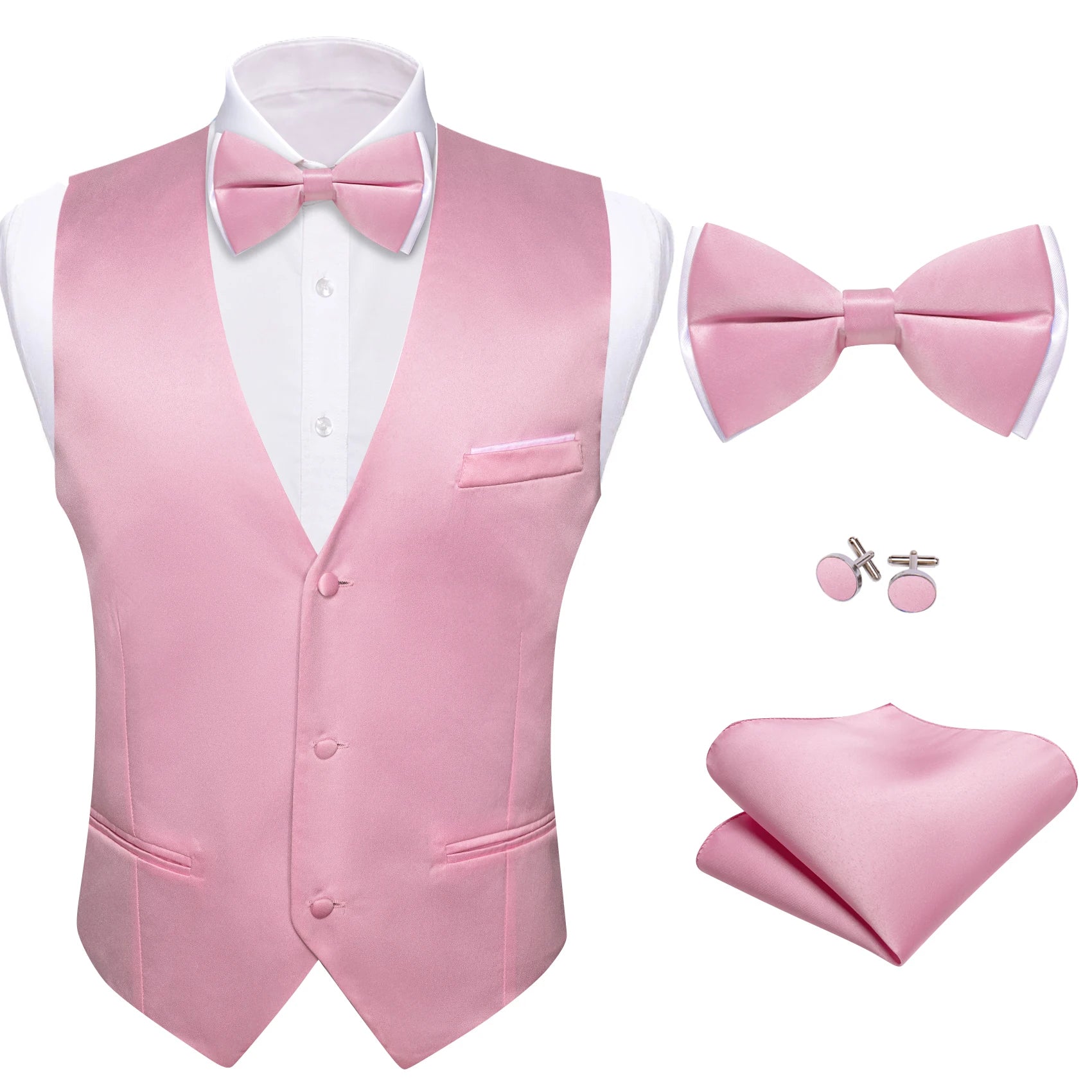 Elegant Satin Waistcoat Matching Bow Tie Men Multicolor Choice Ideal Qme MJ-2777 XXXL