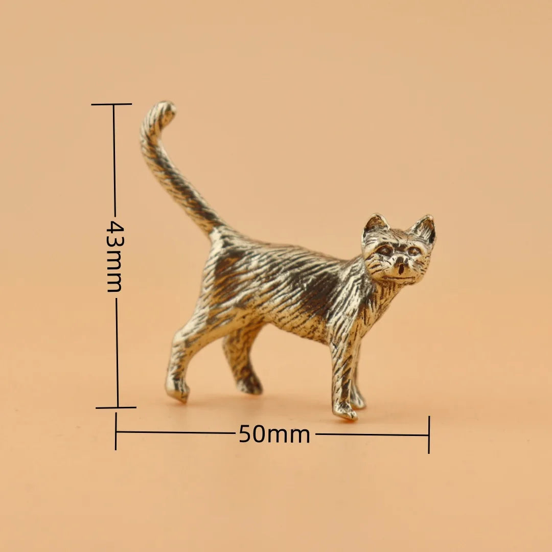 Retro Cat Brass Ornament Creative Long Tailed Cat Desktop Tea Pet Micro Carved Crafts Home Decoration Countryside Cat Ornament Qme A