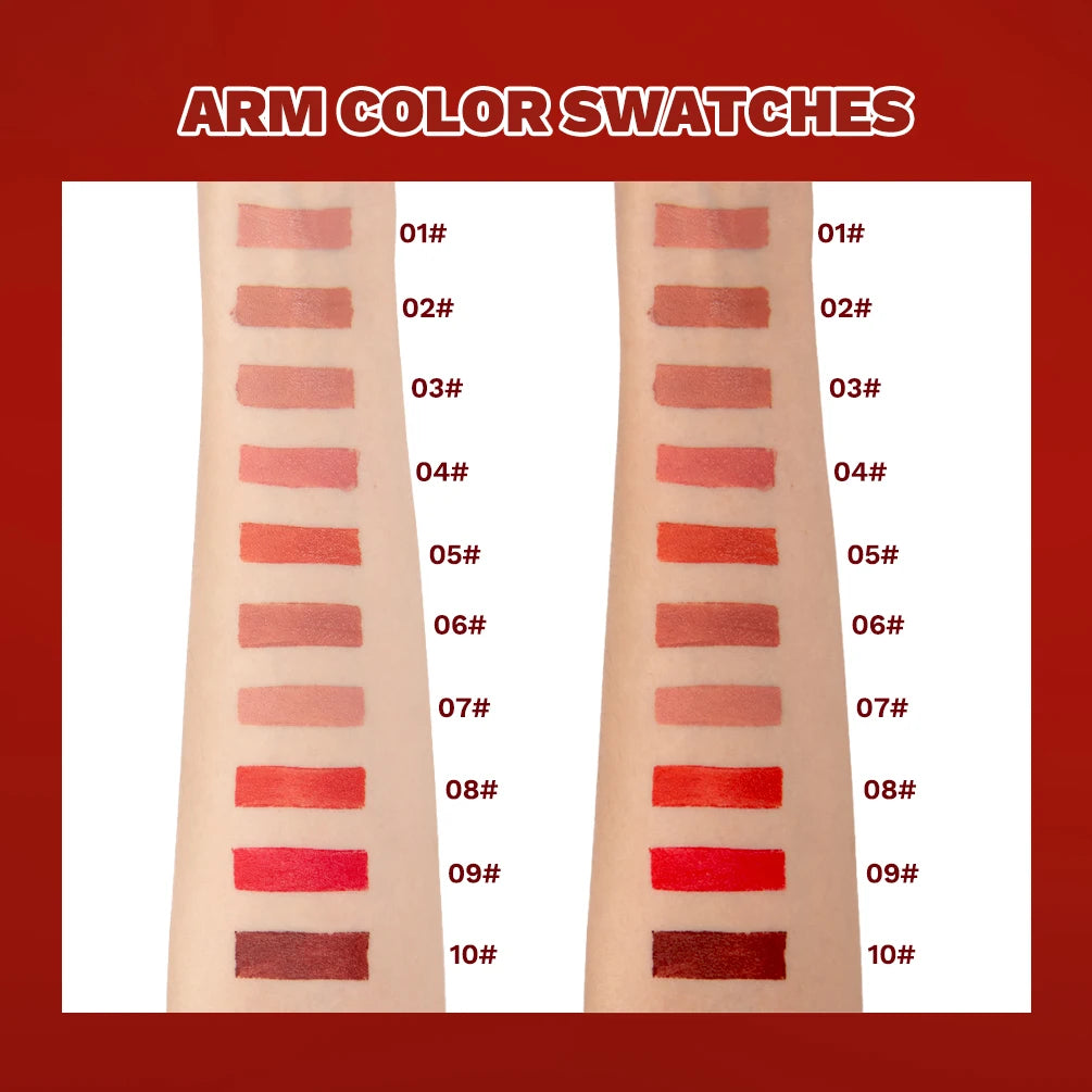 QIBESTNatural Velvet Matte Lipstick Long-lasting 10 Color Lip Stain Lightweight Moisturizing Lip Balm Women Makeup New Lip Tint Qme