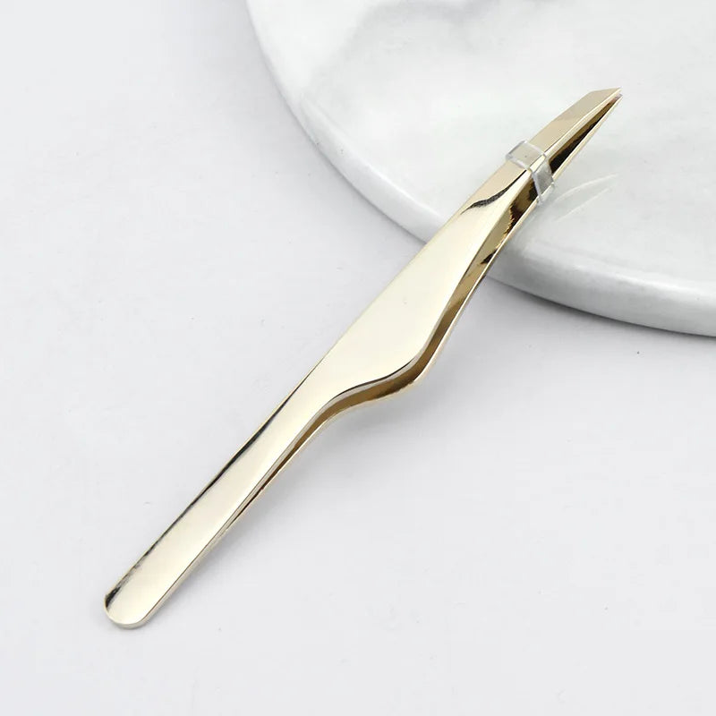 Hair Removal Tweezers Stainless Steel Eyebrow Slant Tip Point Flat Qme Gold China Mainland