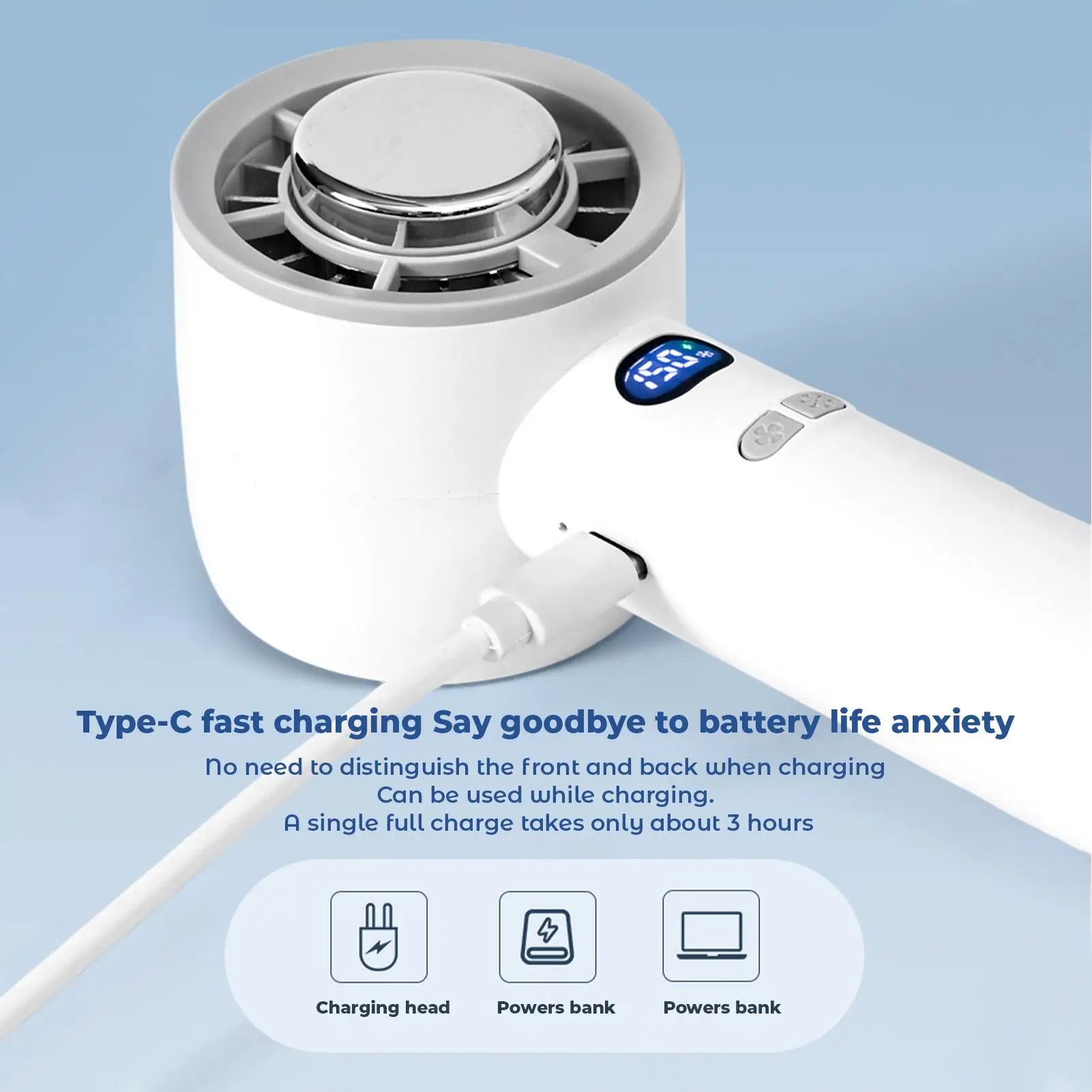 Portable Fan 3 Speed Adjustment Personal Rechargeable Fan For Women Men Students Travelers Gardeners Visitors Hikers Parks Qme
