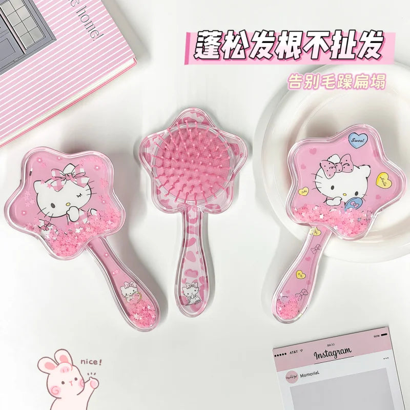 Hello Kitty Transparent Five-Pointed Star Loose Hair Comb Cartoon Cat Air-Cushion Comb Mini Portable Hair Comb Qme